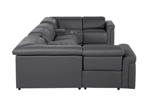 HomeRoots Dark Gray Italian Leather U-Shaped Sectional with Power Recline, Console & Wireless Charging Features 634666