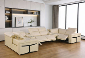 HomeRoots Beige Italian Leather U-Shaped Power Reclining Sectional - Luxurious Comfort & Modern Design 634667