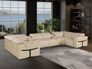 HomeRoots Beige Italian Leather U-Shaped Power Reclining Sectional - Luxurious Comfort & Modern Design 634667