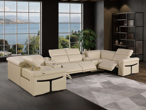 HomeRoots Beige Italian Leather U-Shaped Power Reclining Sectional - Luxurious Comfort & Modern Design 634667