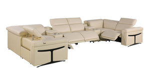 HomeRoots Beige Italian Leather U-Shaped Power Reclining Sectional - Luxurious Comfort & Modern Design 634667