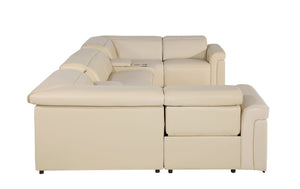 HomeRoots Beige Italian Leather U-Shaped Power Reclining Sectional - Luxurious Comfort & Modern Design 634667