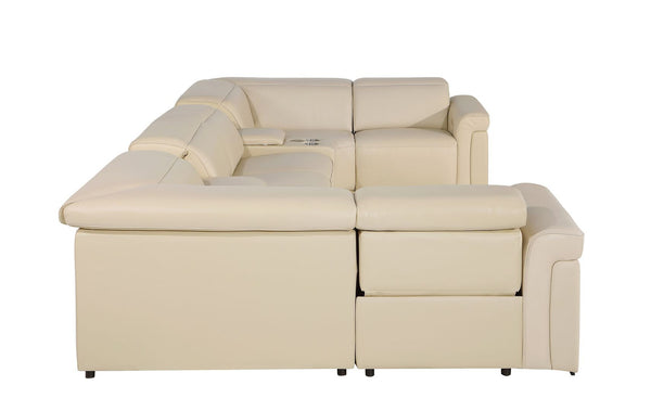 HomeRoots Beige Italian Leather U-Shaped Power Reclining Sectional - Luxurious Comfort & Modern Design 634667