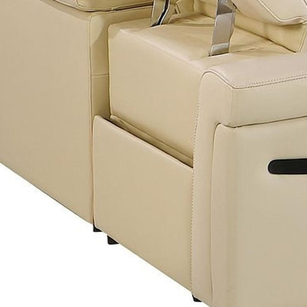 HomeRoots Beige Italian Leather U-Shaped Power Reclining Sectional - Luxurious Comfort & Modern Design 634667