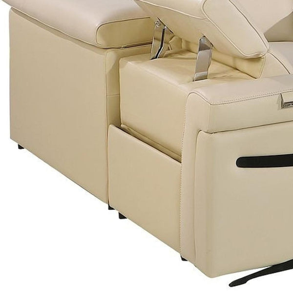 HomeRoots Beige Italian Leather U-Shaped Power Reclining Sectional - Luxurious Comfort & Modern Design 634667