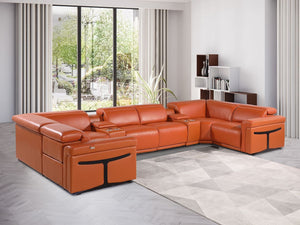 HomeRoots Camel Italian Leather U-Shaped Sectional with Power Recliners, Console & Modern Comfort Features 634668