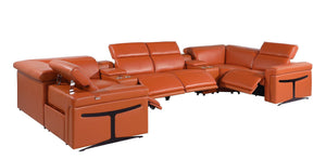 HomeRoots Camel Italian Leather U-Shaped Sectional with Power Recliners, Console & Modern Comfort Features 634668