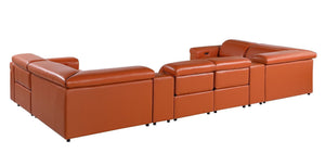 HomeRoots Camel Italian Leather U-Shaped Sectional with Power Recliners, Console & Modern Comfort Features 634668
