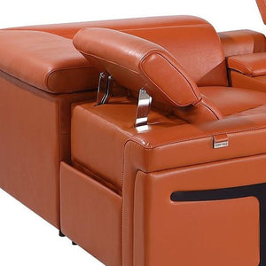 HomeRoots Camel Italian Leather U-Shaped Sectional with Power Recliners, Console & Modern Comfort Features 634668