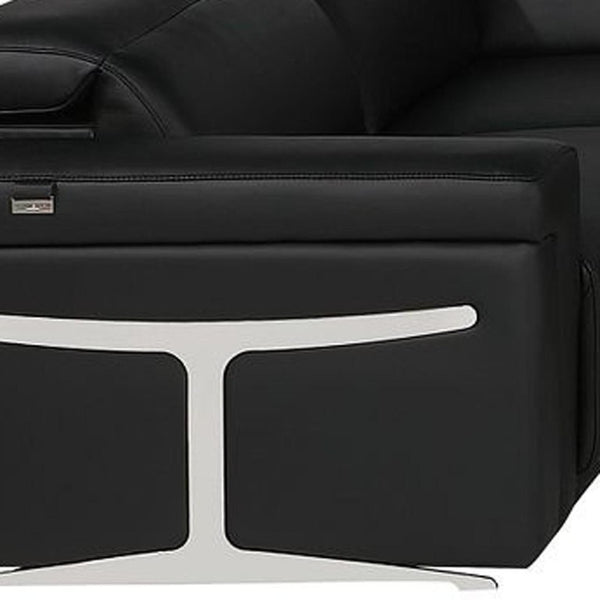 Black Italian Leather Power Reclining Sectional Eight Seat U Sofa with Storage Console