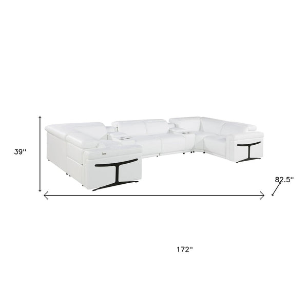 HomeRoots White Italian Leather U-Shaped Modular Sectional Sofa with Console & USB, Perfect for Modern Spaces 634671