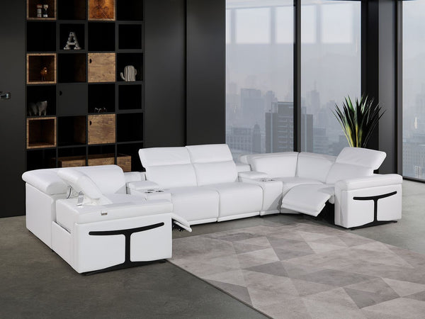 HomeRoots White Italian Leather U-Shaped Modular Sectional Sofa with Console & USB, Perfect for Modern Spaces 634671