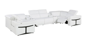 HomeRoots White Italian Leather U-Shaped Modular Sectional Sofa with Console & USB, Perfect for Modern Spaces 634671
