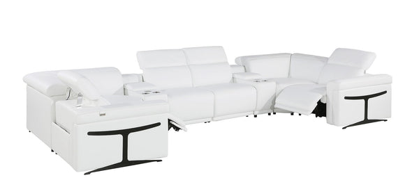 HomeRoots White Italian Leather U-Shaped Modular Sectional Sofa with Console & USB, Perfect for Modern Spaces 634671