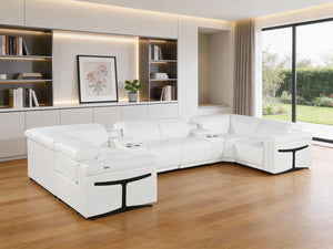 HomeRoots White Italian Leather U-Shaped Power Reclining Sectional Sofa with Console for Ultimate Relaxation 634672