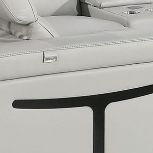 HomeRoots Light Gray Italian Leather Power Reclining U-Shaped Sectional with Console for Ultimate Comfort 634673