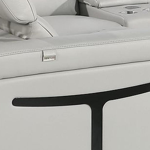 HomeRoots Light Gray Italian Leather Power Reclining U-Shaped Sectional with Console for Ultimate Comfort 634673