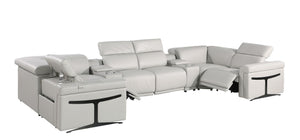 HomeRoots Light Gray Italian Leather Power Reclining U-Shaped Sectional with Console for Ultimate Comfort 634673