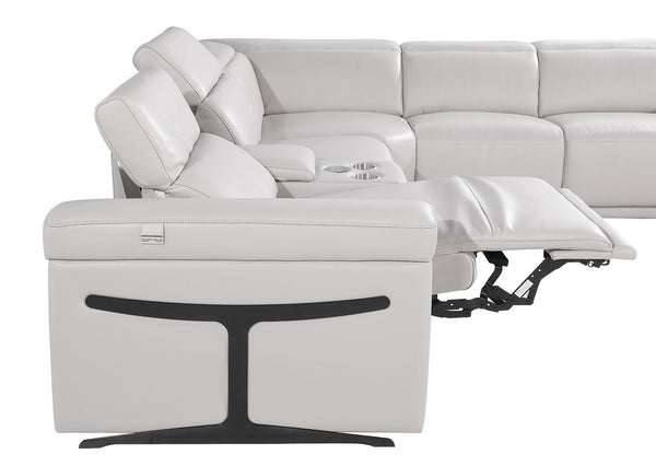 HomeRoots Light Gray Italian Leather Power Reclining U-Shaped Sectional with Console for Ultimate Comfort 634673