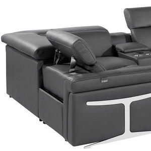 HomeRoots Dark Gray Italian Leather Power Reclining U-Shaped Sectional with Console for Ultimate Comfort & Style 634674