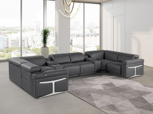 HomeRoots Dark Gray Italian Leather Power Reclining U-Shaped Sectional with Console for Ultimate Comfort & Style 634674