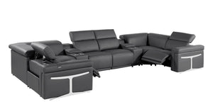 HomeRoots Dark Gray Italian Leather Power Reclining U-Shaped Sectional with Console for Ultimate Comfort & Style 634674