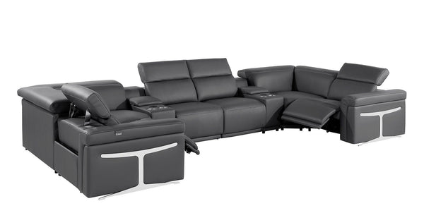 HomeRoots Dark Gray Italian Leather Power Reclining U-Shaped Sectional with Console for Ultimate Comfort & Style 634674