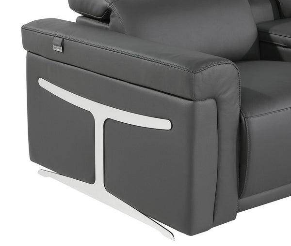 HomeRoots Dark Gray Italian Leather Power Reclining U-Shaped Sectional with Console for Ultimate Comfort & Style 634674