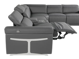 HomeRoots Dark Gray Italian Leather Power Reclining U-Shaped Sectional with Console for Ultimate Comfort & Style 634674