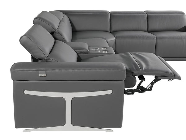 HomeRoots Dark Gray Italian Leather Power Reclining U-Shaped Sectional with Console for Ultimate Comfort & Style 634674