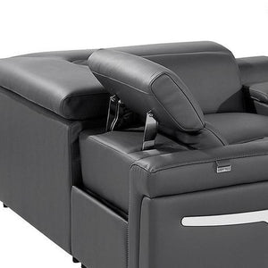 HomeRoots Dark Gray Italian Leather Power Reclining U-Shaped Sectional with Console for Ultimate Comfort & Style 634674