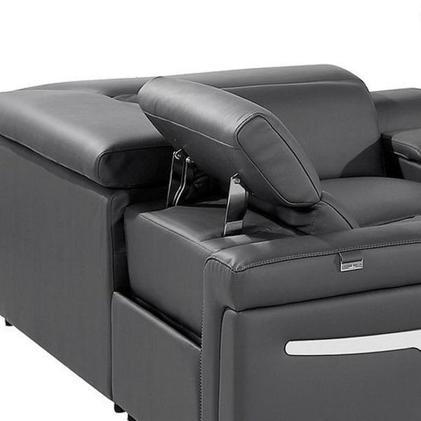 HomeRoots Dark Gray Italian Leather Power Reclining U-Shaped Sectional with Console for Ultimate Comfort & Style 634674