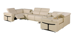 HomeRoots Beige Italian Leather U-Shaped Eight-Piece Sectional with Power Recliners, Console & USB Ports 634675