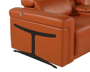 HomeRoots Camel Italian Leather U-Shaped Sectional Sofa with Power Recliners, Console & USB Charging Station 634676