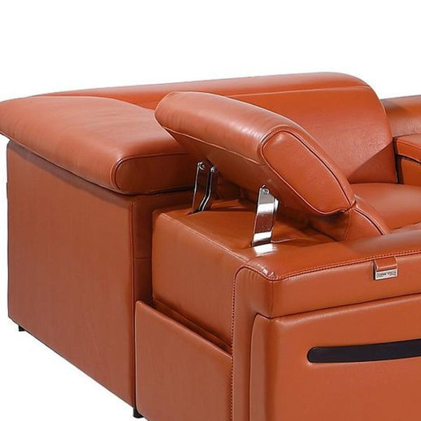 HomeRoots Camel Italian Leather U-Shaped Sectional Sofa with Power Recliners, Console & USB Charging Station 634676