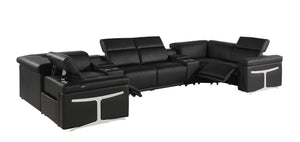 Italian Leather Power Reclining U-shaped Sectional Eight Seat Corner Sofa with Storage Console