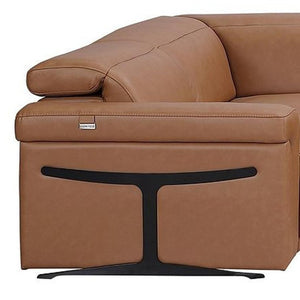 HomeRoots Chestnut Italian Leather U-Shaped Power Reclining Sectional Sofa with Console & USB Charging Ports 634678