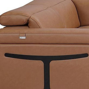 HomeRoots Chestnut Italian Leather U-Shaped Power Reclining Sectional Sofa with Console & USB Charging Ports 634678