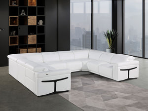 HomeRoots White Italian Leather U-Shaped Eight-Piece Sectional with Console, Recline & USB Charging Features 634679