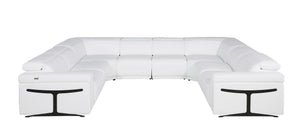 HomeRoots White Italian Leather U-Shaped Eight-Piece Sectional with Console, Recline & USB Charging Features 634679