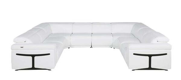 HomeRoots White Italian Leather U-Shaped Eight-Piece Sectional with Console, Recline & USB Charging Features 634679