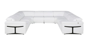 HomeRoots White Italian Leather Power Reclining U-Shaped Sectional Sofa for 8 with Console & Modern Design 634680