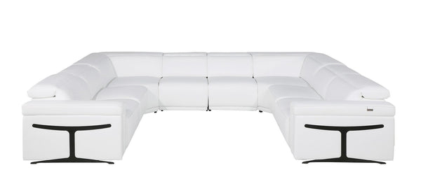 HomeRoots White Italian Leather Power Reclining U-Shaped Sectional Sofa for 8 with Console & Modern Design 634680