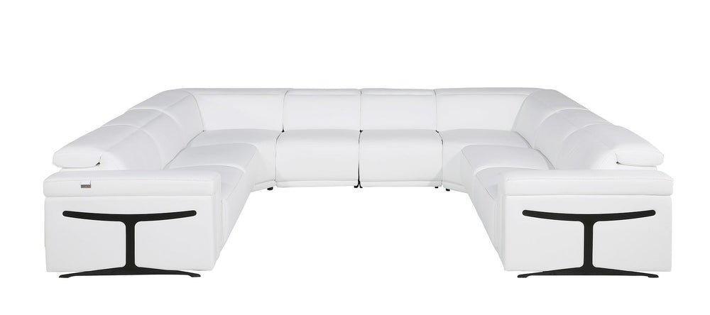 HomeRoots White Italian Leather Power Reclining U-Shaped Sectional Sofa for 8 with Console & Modern Design 634680