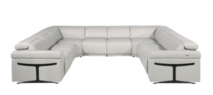HomeRoots Light Gray Italian Leather U-Shaped Power Reclining Sectional with Console & USB Charging Features 634681