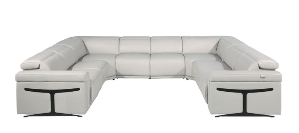 HomeRoots Light Gray Italian Leather U-Shaped Power Reclining Sectional with Console & USB Charging Features 634681