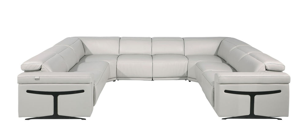HomeRoots Light Gray Italian Leather U-Shaped Power Reclining Sectional with Console & USB Charging Features 634681