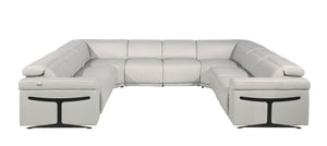 HomeRoots Light Gray Italian Leather U-Shaped Power Reclining Sectional with Console & USB Charging Features 634681