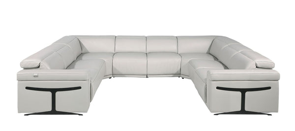 HomeRoots Light Gray Italian Leather U-Shaped Power Reclining Sectional with Console & USB Charging Features 634681