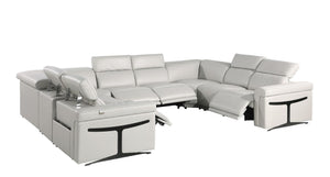 HomeRoots Light Gray Italian Leather U-Shaped Power Reclining Sectional with Console & USB Charging Features 634681